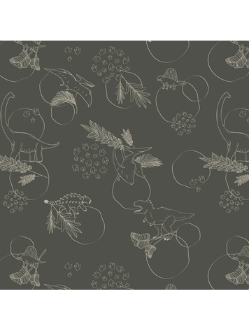 Little Amour Little Amour Behang Dino planet green