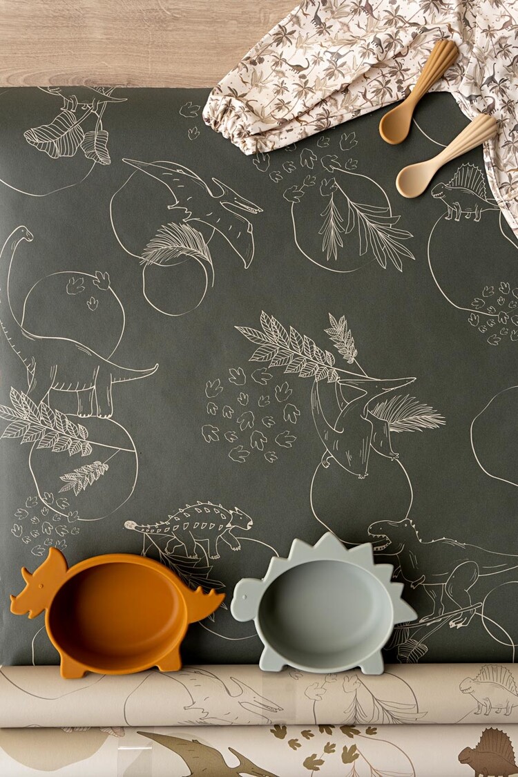 Little Amour Little Amour Behang Dino planet green