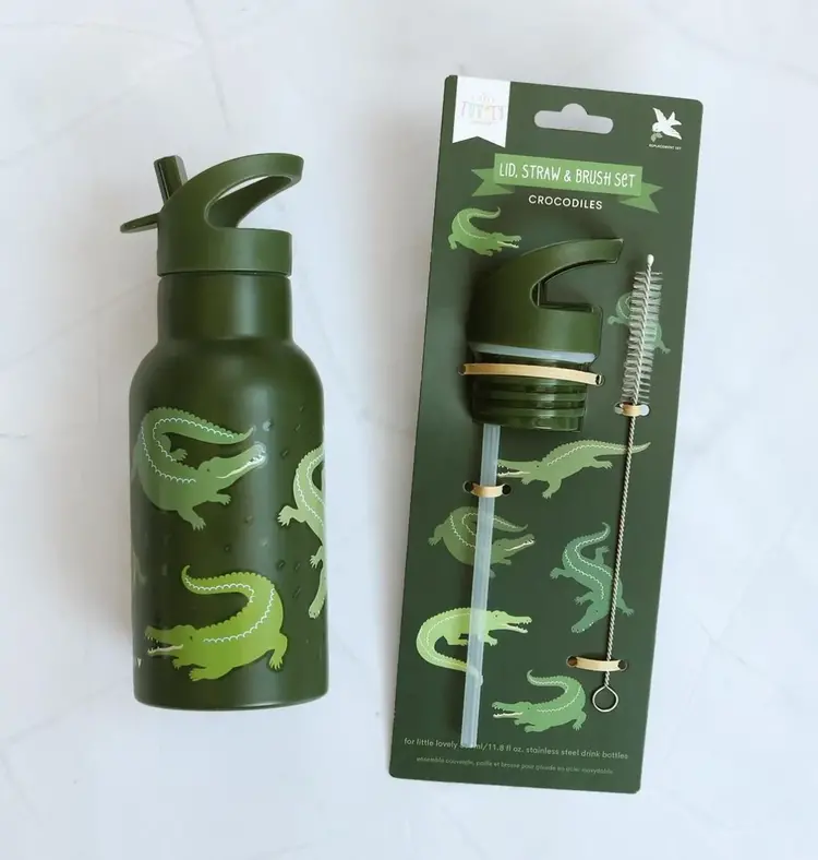 Little Lovely Company Little Lovely Company | Dop, rietje en borstel set | Krokodillen