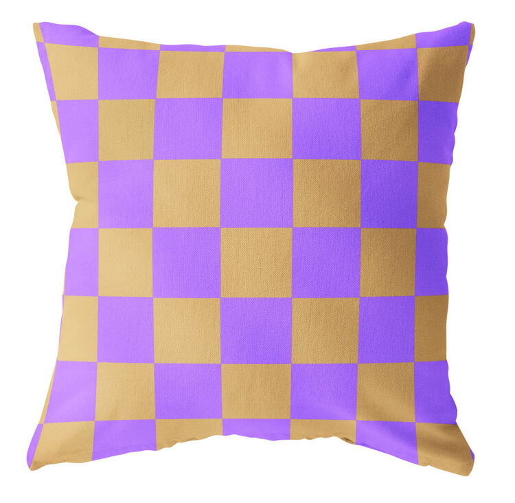 Label-R | Buitenkussen geblokt paars geel 40x40