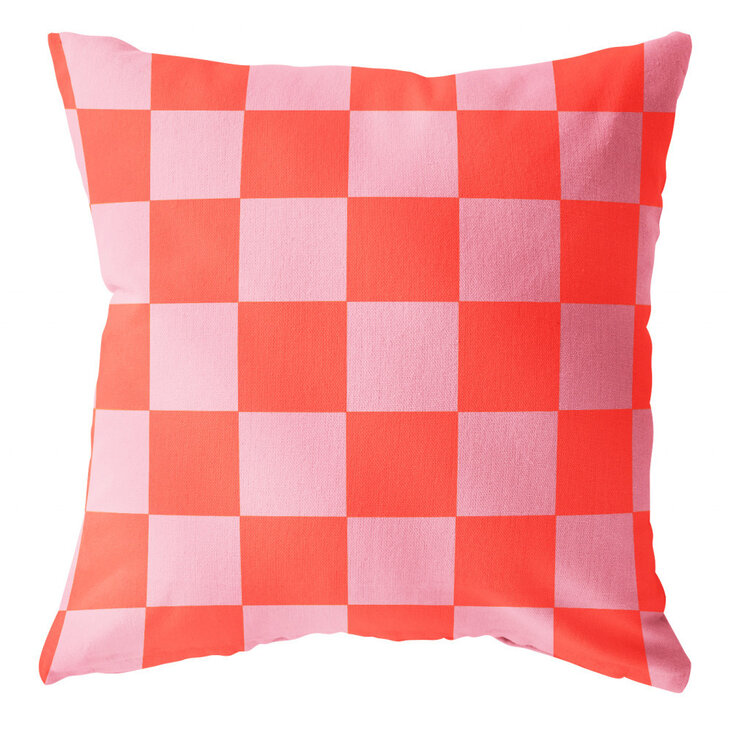 Label-R | Buitenkussen geblokt rood roze 40x40