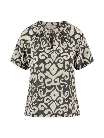 Zusss Zusss | Top ornament print antracietgrijs/zand