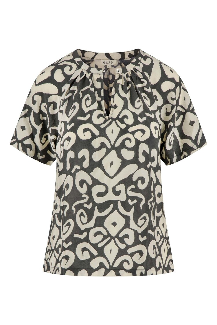 Zusss Zusss | Top ornament print antracietgrijs/zand