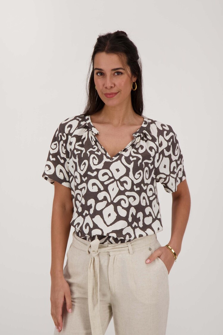 Zusss Zusss | Top ornament print antracietgrijs/zand