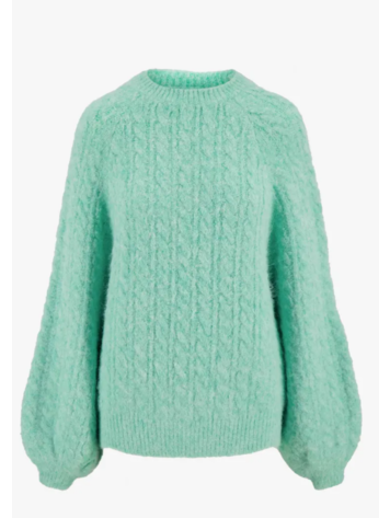 Zusss Zusss | Kabel trui met ballonmouw mint