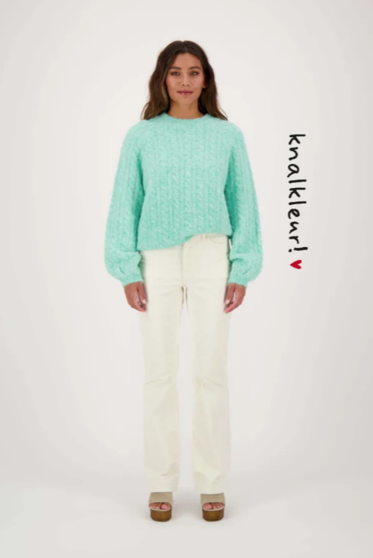 Zusss Zusss | Kabel trui met ballonmouw mint