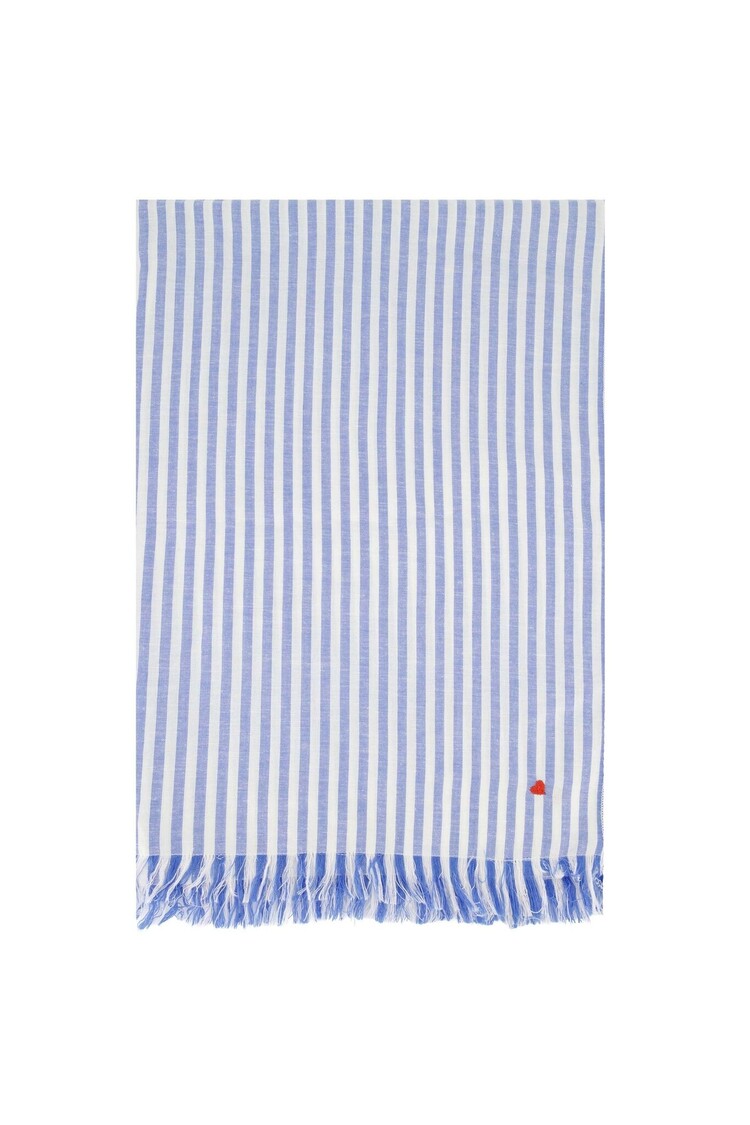 Zusss Zusss | Sjaal met streep en borduur wit/donkerblauw