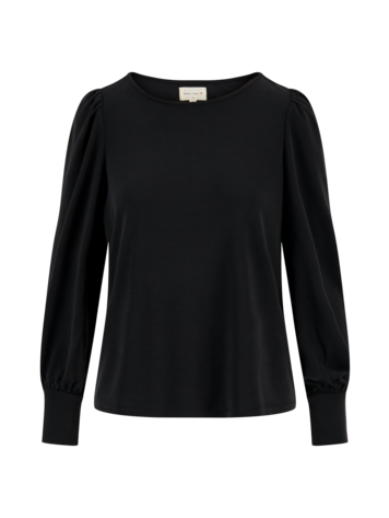 Zusss Zusss | Top mesh met boothals lange mouw zwart