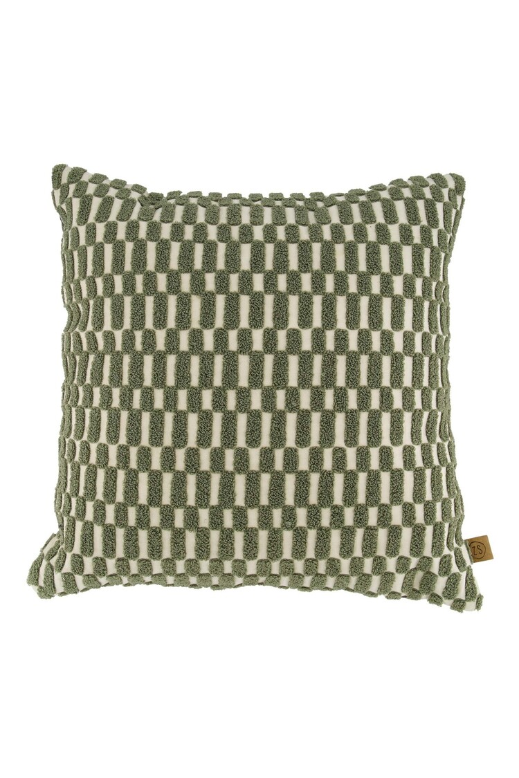 Zusss Zusss | Kussen corduroy/velvet grafisch 45x45cm offwhite/groen