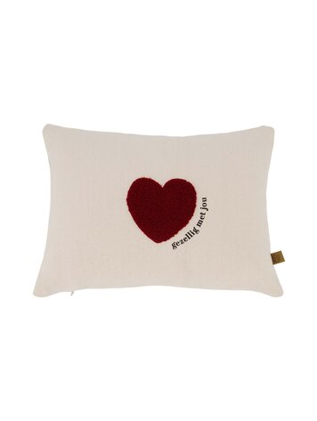 Zusss Zusss | Kussen hartje 35x25cm off white/rood