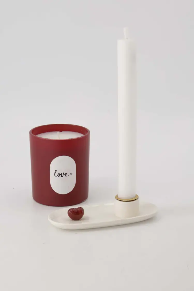 Zusss Zusss | Kandelaar keramiek hartje wit/rood