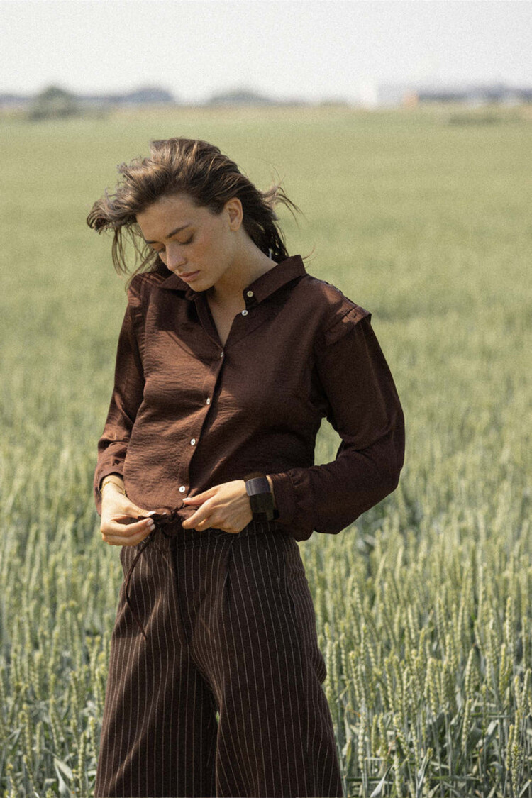 Zusss Zusss | Armband brede kralen chocoladebruin