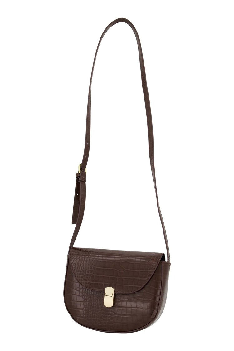 Zusss Zusss | Schoudertasje croco gouden sluiting chocoladebruin