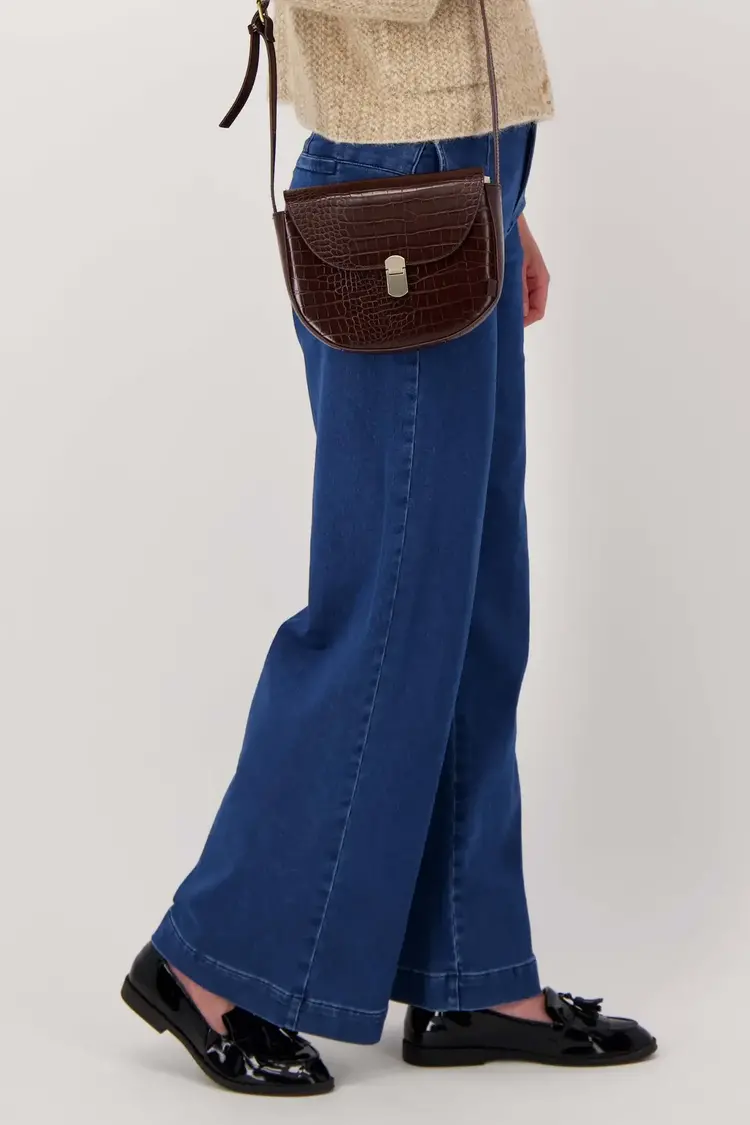 Zusss Zusss | Schoudertasje croco gouden sluiting chocoladebruin