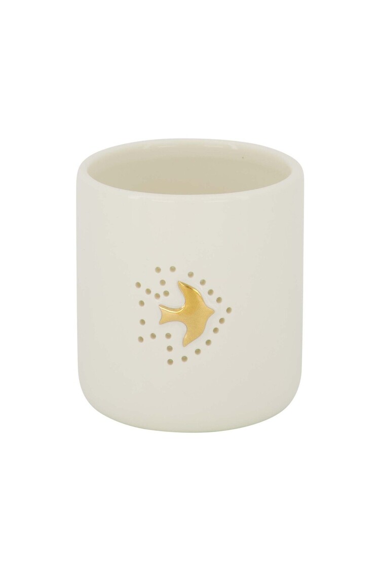 Zusss Zusss | Waxinelichthouder keramiek vogeltje wit/goud