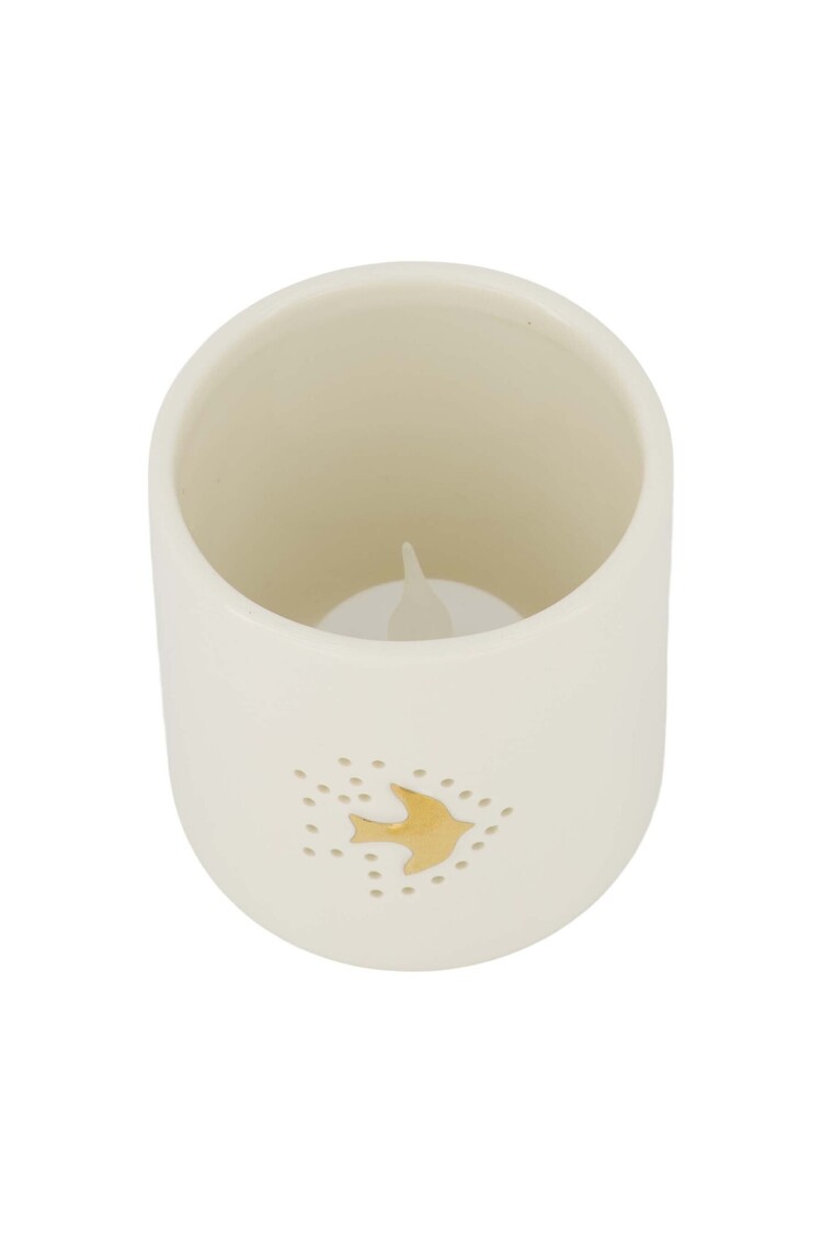 Zusss Zusss | Waxinelichthouder keramiek vogeltje wit/goud