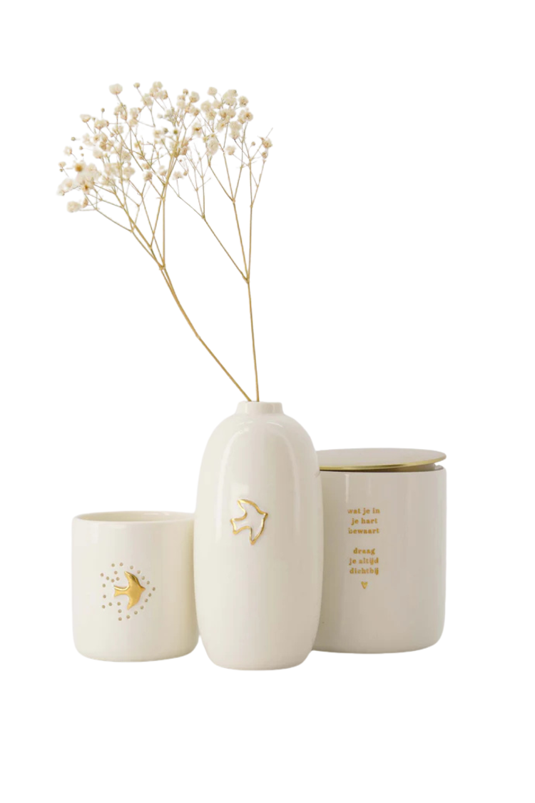 Zusss Zusss | Vaas keramiek vogeltje wit/goud