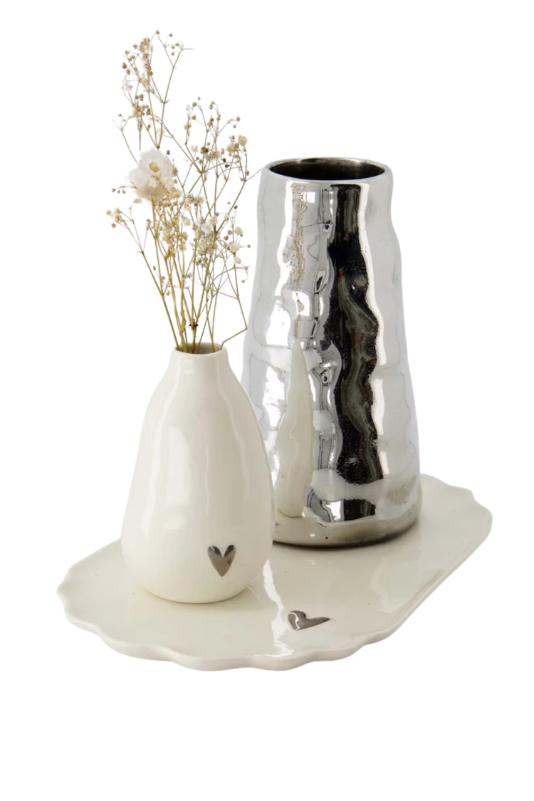 Zusss Zusss | Vaas keramiek hartje wit/zilver