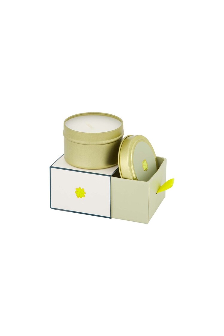 Zusss Zusss | Geurkaars tinnen in schuifdoosje veel geluk klavertje wit/groen