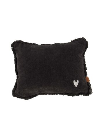 Zusss Zusss | Kussen velvet zilver hartje 35x25cm antracietgrijs