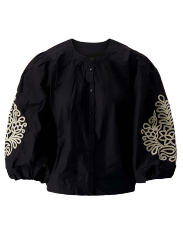 Zusss Zusss | Blouse borduur mouwen zwart
