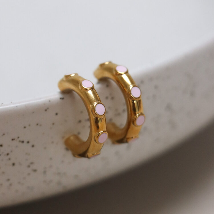 Label Kiki | Oorbellen Pink loop gold Set2
