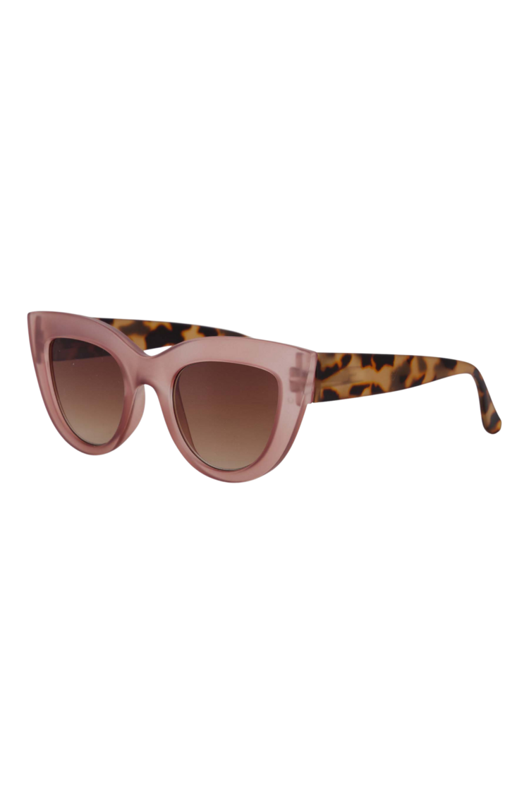 Zusss Zusss | Cat eye zonnebril met panterprint details incl koker zacht roze