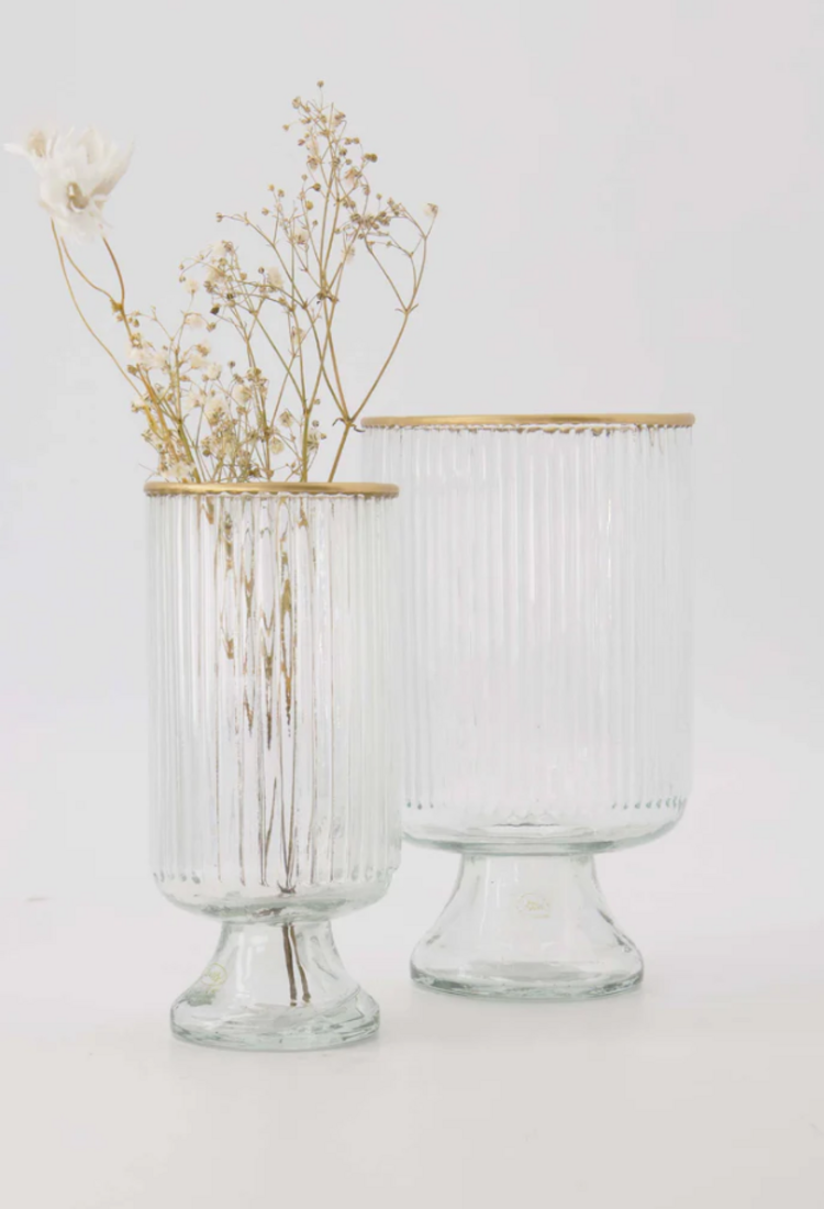 Zusss Zusss | Tafelvaas m op voet glas ribbel