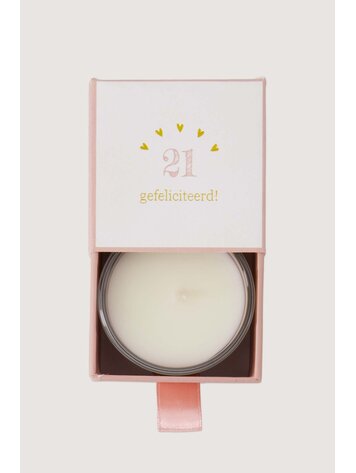 Zusss Zusss | Geurkaars glas in doosje 21 gefeliciteerd wit licht/roze wit / lichtroze