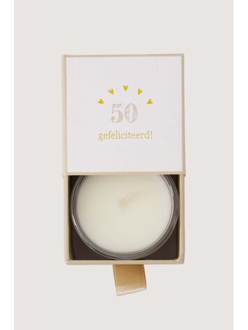 Zusss Zusss | Geurkaars glas in doosje 50 gefeliciteerd wit / goud