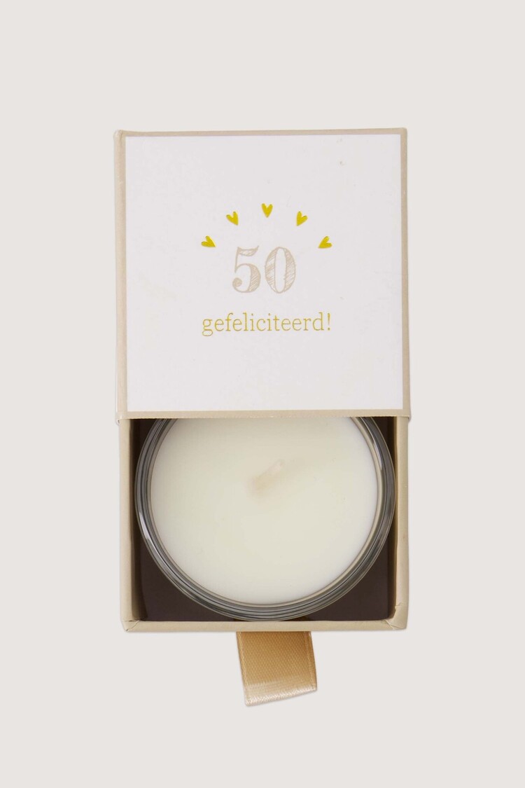 Zusss Zusss | Geurkaars glas in doosje 50 gefeliciteerd wit / goud