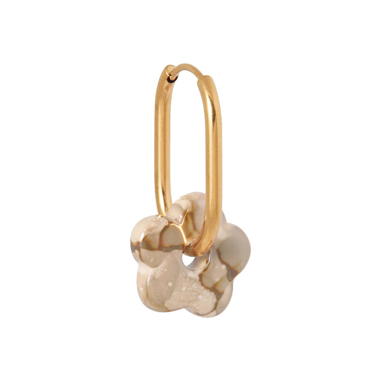 Label Kiki | Oorbellen Oval flower brown gold