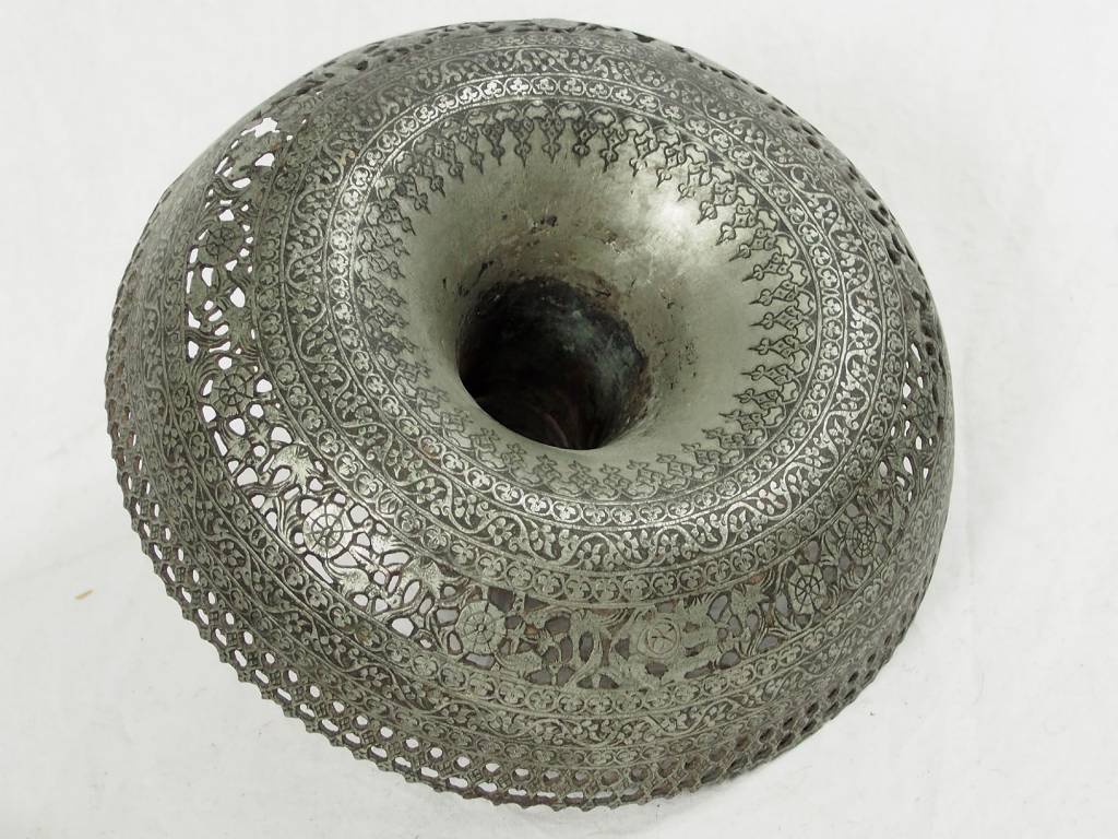 Antik islamische orient Kupfer verzinnt Öllampe Afghanistan um 19 J.h. Nr:17/125