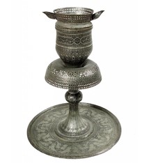 Antique Central Asian copper tinned islamic engraved oil lamp 20th century No:17/125