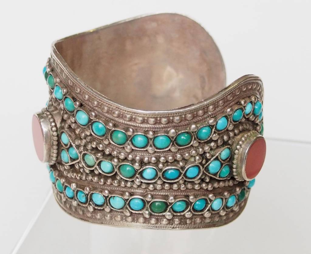 handmade vintage Afghan silver carnelian and turquoise cuff Bracelet  AfghanistanNo-17/375