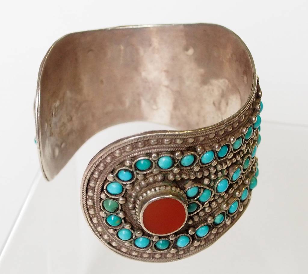 handmade vintage Afghan silver carnelian and turquoise cuff Bracelet  AfghanistanNo-17/375