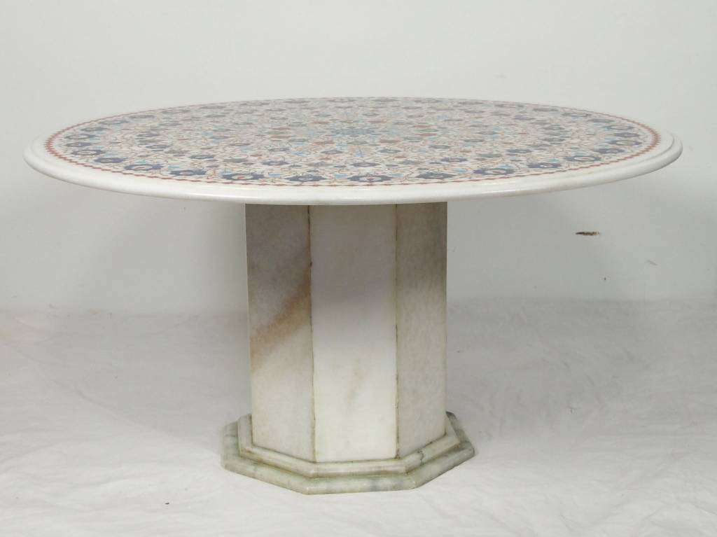 90 cm Marmor Pietra Dura Couchtisch Tisch Florentiner Mosaik Intarsienarbeit wohnzimmertisch (weiss)