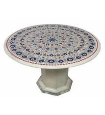 90 cm Marmor Pietra Dura Couchtisch Tisch Florentiner Mosaik Intarsienarbeit wohnzimmertisch (weiss)