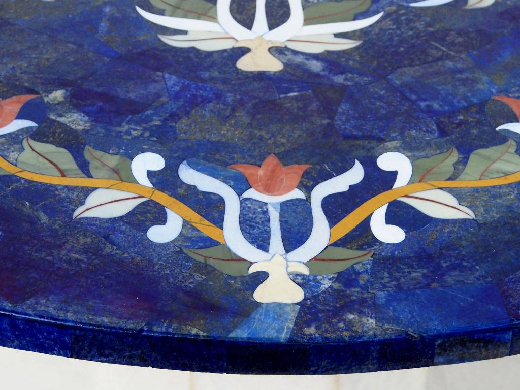 80 cm Marmor Lapis Lazuli Pietra Dura Couchtisch Tisch Florentiner Mosaik Intarsienarbeit wohnzimmertisch (Lapis)