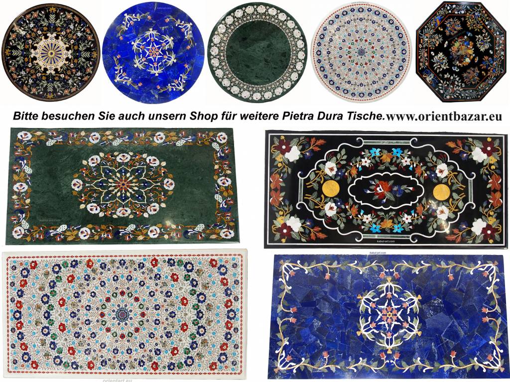 122 cm pietra dura black marble dining table Florentine mosaic inlaid dining Room table Marble Inlay (black)