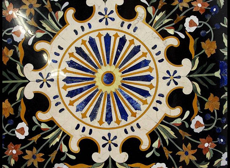 122 cm pietra dura black marble dining table Florentine mosaic inlaid dining Room table Marble Inlay (black)