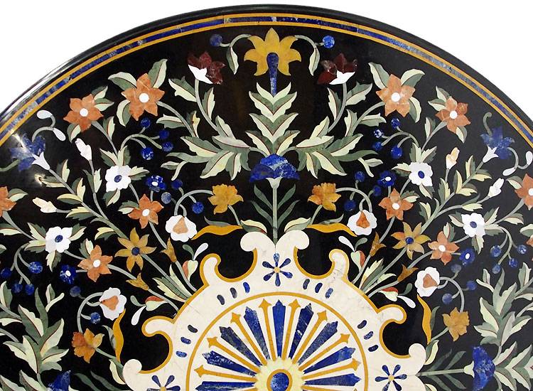 122 cm pietra dura black marble dining table Florentine mosaic inlaid dining Room table Marble Inlay (black)