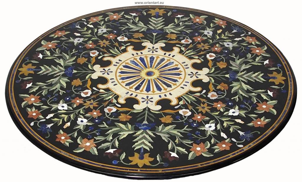 122 cm pietra dura black marble dining table Florentine mosaic inlaid dining Room table Marble Inlay (black)