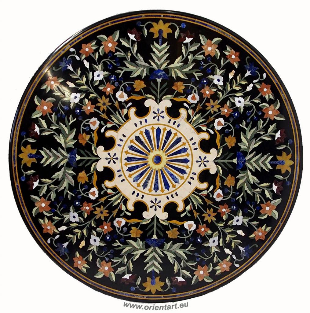 122 cm pietra dura black marble dining table Florentine mosaic inlaid dining Room table Marble Inlay (black)