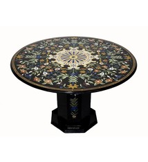 122 cm pietra dura black marble dining table Florentine mosaic inlaid dining Room table Marble Inlay (black)