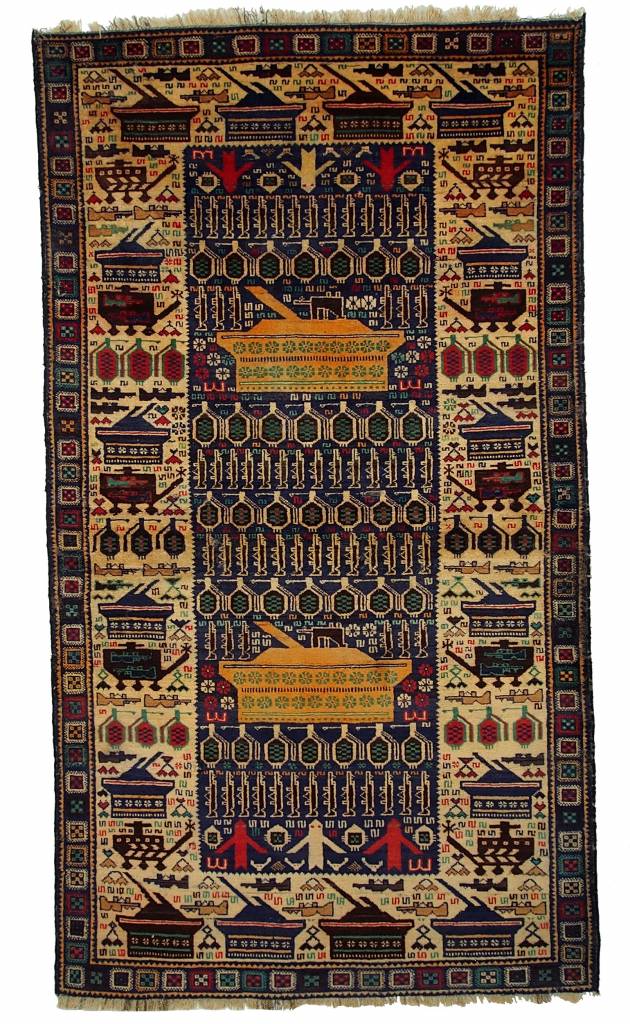 6,9x3,8 ft unique genuine old nomadic Afghan Warrug Afghanistan Kriegteppich NR:17/2