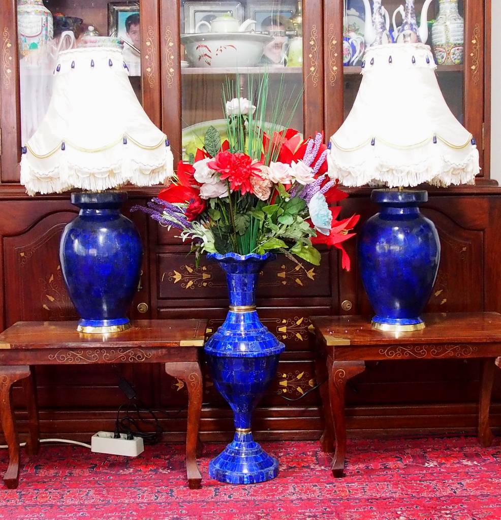 ein Paar sehr seltene 70 cm große Paar Afghanische Extravagant Exclusive Royal blau echt Lapis Lazuli Tischlampe Lampe aus Afghanistan (L)