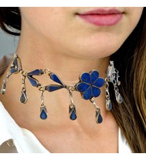 Vintage Boho Nickel Silver wedding Necklace village jewellery Kuchi with lapis inlay  from  Afghanistan Choker-K
