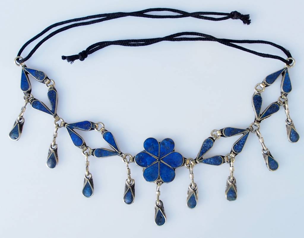 Vintage Boho Nickel Silver wedding Necklace village jewellery Kuchi with lapis inlay  from  Afghanistan Choker-K