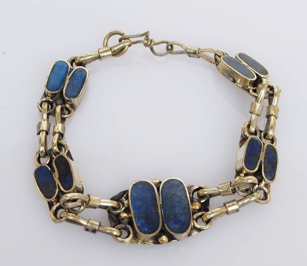 orient nomad lapis bracelet nickel silver + vintage afghan nomadic bracelet -A